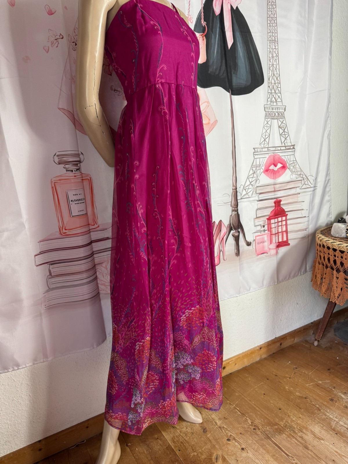 Vera Mont Vintage 70s Chiffon Maxi Dress Two Piece Pink Boho Size 32/34