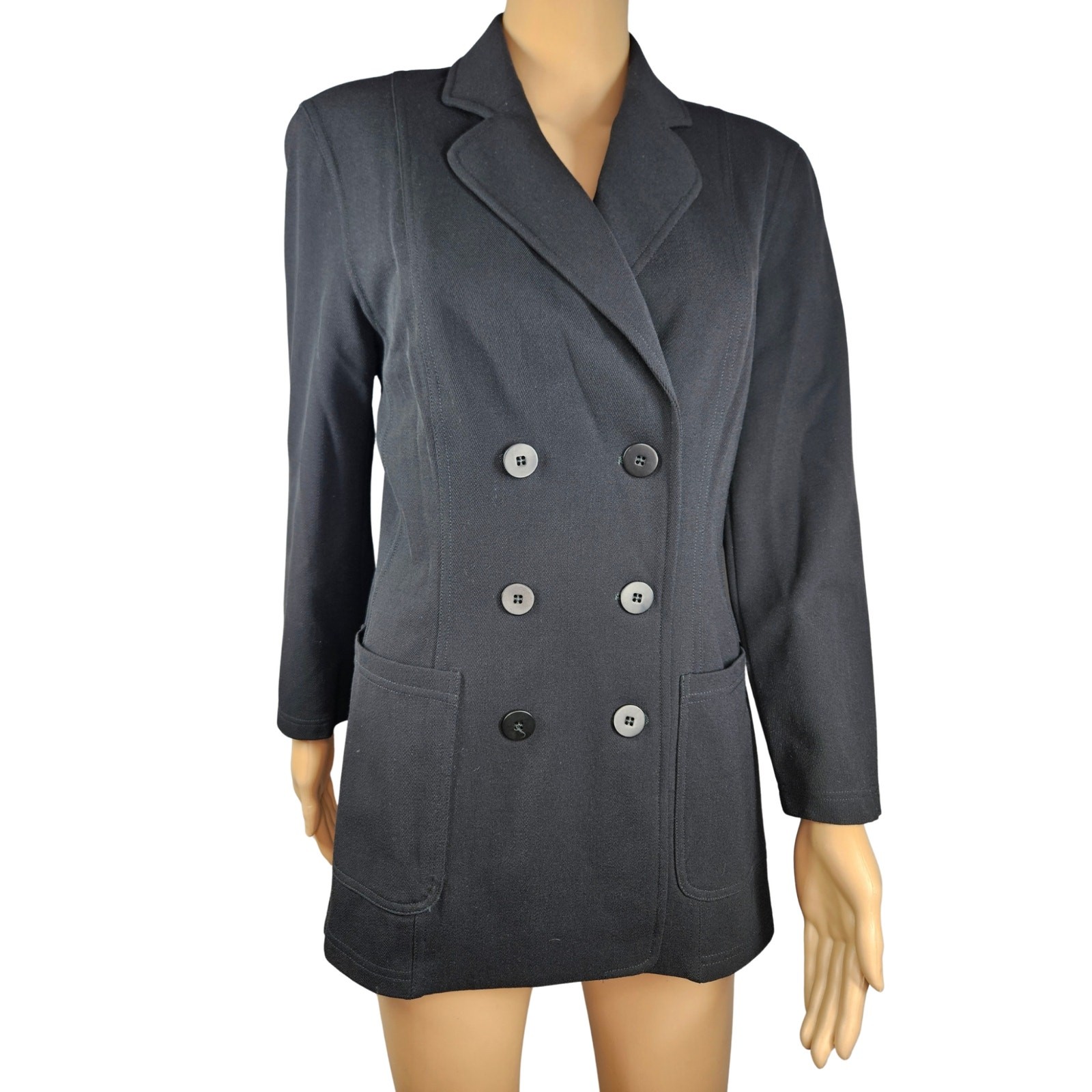 1990s Georgio Armani Bergdorf Goodman Fitted Black Double Breasted Blazer Size 8