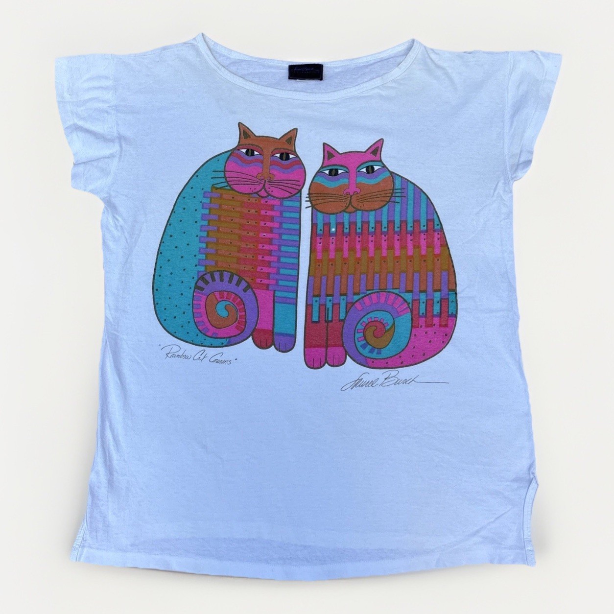 Rainbow Cat Cousins Laurel Burch Graphic Kittens Art Vintage USA 80s 90s T-Shirt