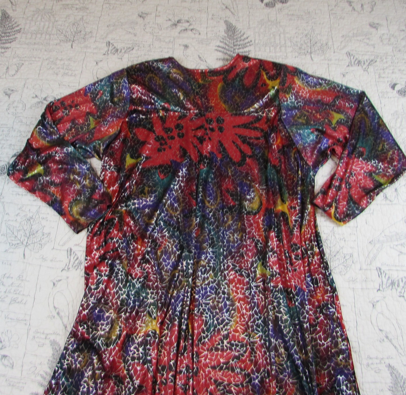 VTG 70s David Brown California Maxi Dress Kaftan Long Sleeve floral gold M
