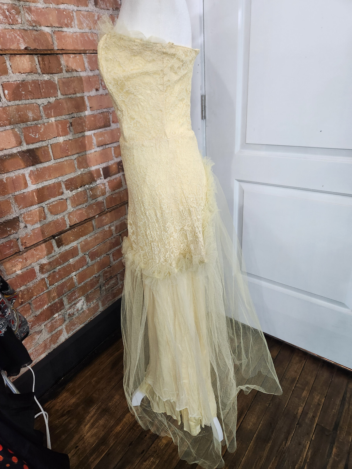 Vintage 1950’s Yellow Lace Tulle Party Prom Wedding Dress Gown Size 4 Small