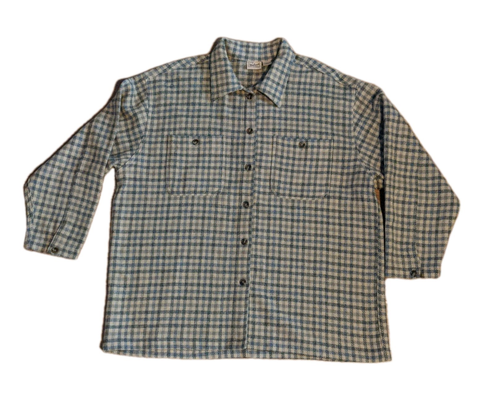 Vtg Woolrich Wool Blend Gray & Beige Hounds tooth Button Up Shirt Women XL USA