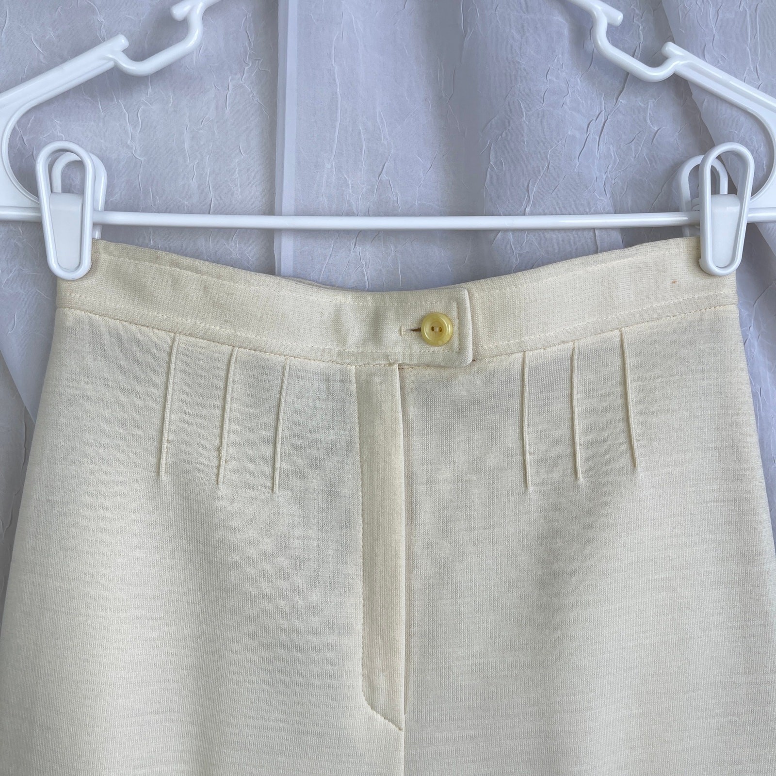 VTG 70’s Cream Blazer Jacket & High Waist Wide Leg Pants Suit Set Retro Size XS