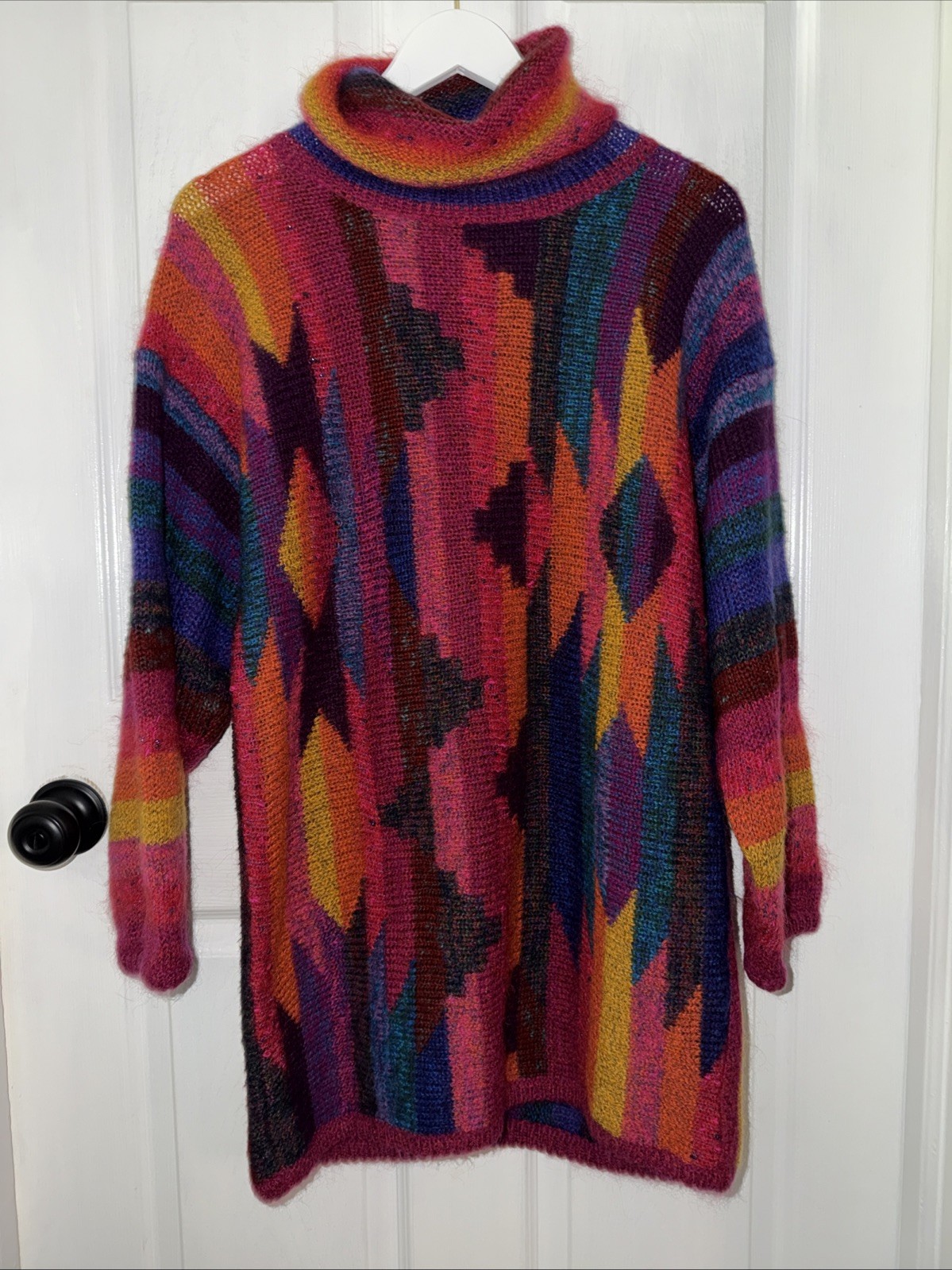 VTG Mariea Kim Sweater Dress M Geometric Stripe Southwestern Pattern Wool Blend