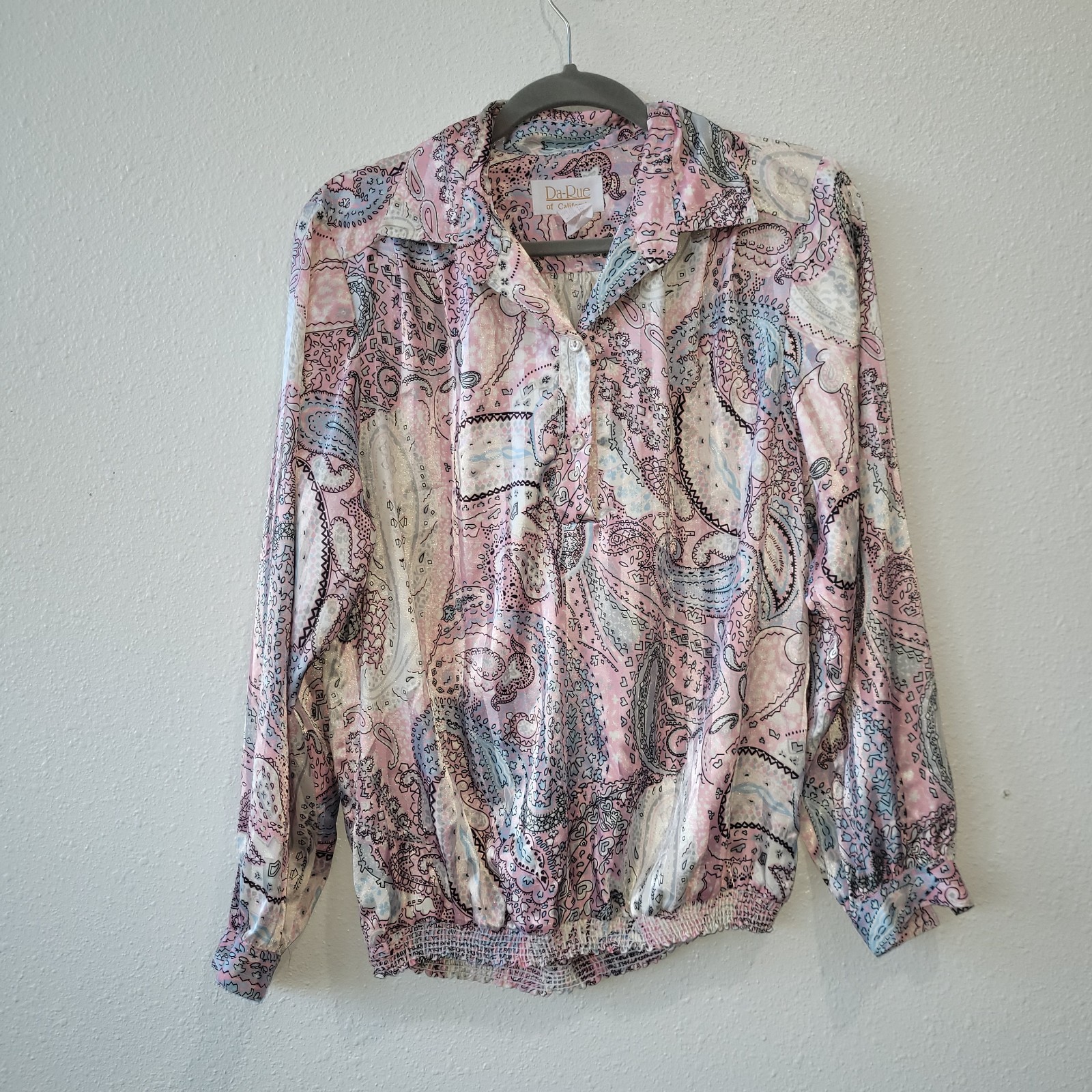 Vintage 70’s/ 80’s Da Rue California Women’s Long Sleeve Paisley Pink Blouse L