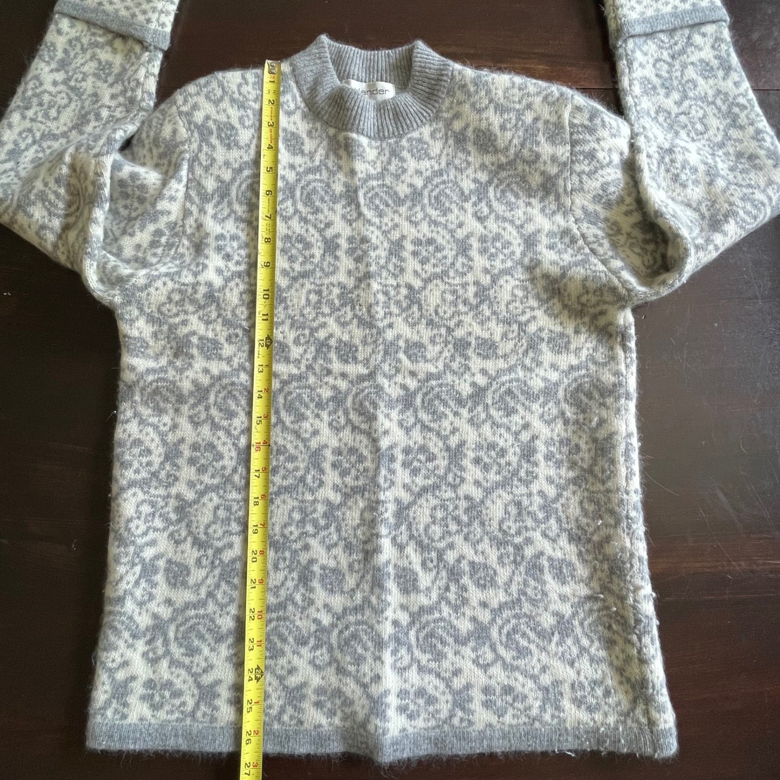 Vintage Outlander Grey Angora Lambswool Damask Mock Neck Sweater Womens Medium
