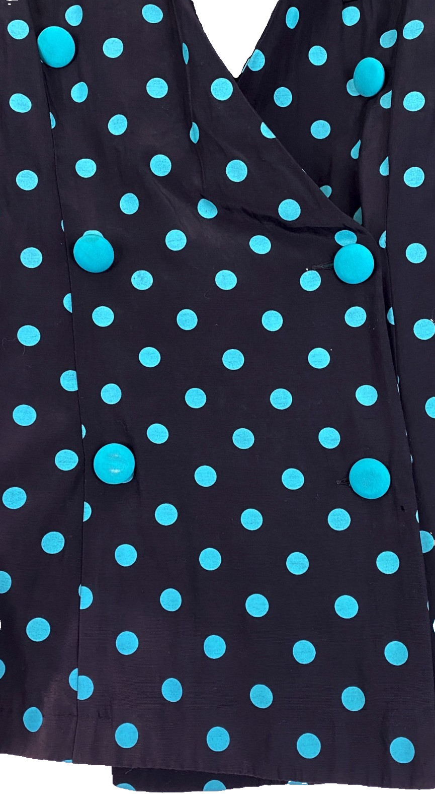 Vintage 1980s black polka dot suit L top pencil skirt set 3/4 sleeve teal jacket