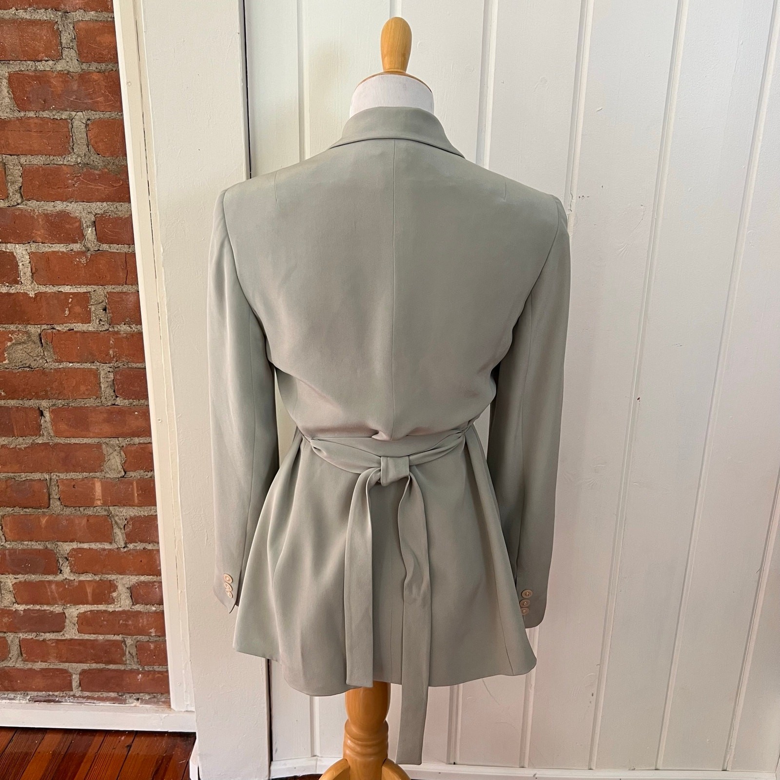 Vintage 90s Rena Rowan Silk Belted Blazer Gray Longline Jacket 4