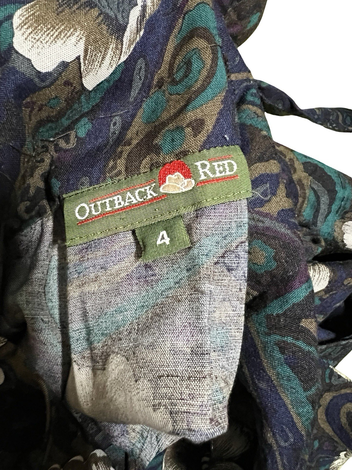 Vintage Outback Red Purple Blue Rayon Paisley Pinafore Dress Sz 4 USA