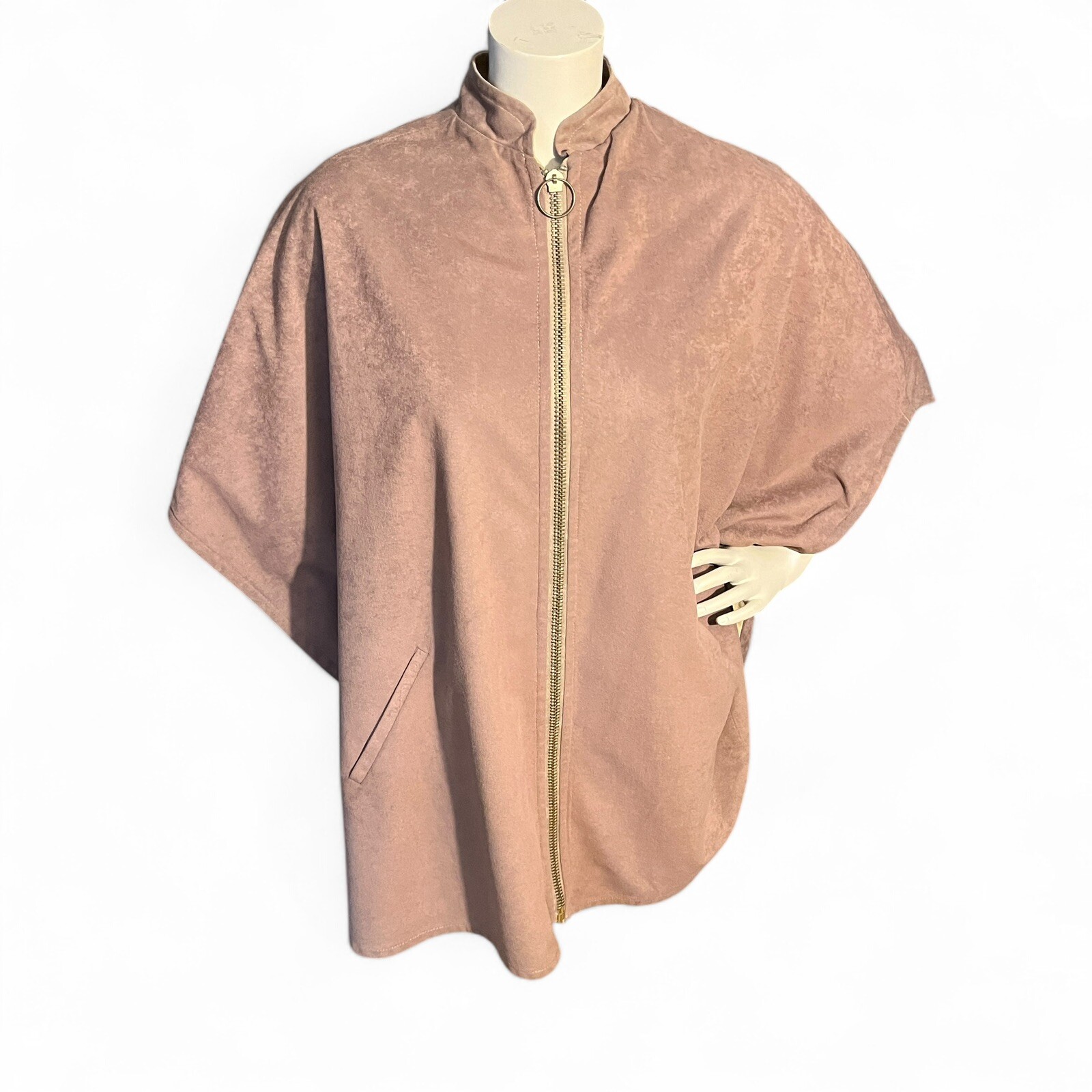 Vintage Women’s Faux Suede Poncho Cape Wrap One Size Reversible Brown Khaki Tan