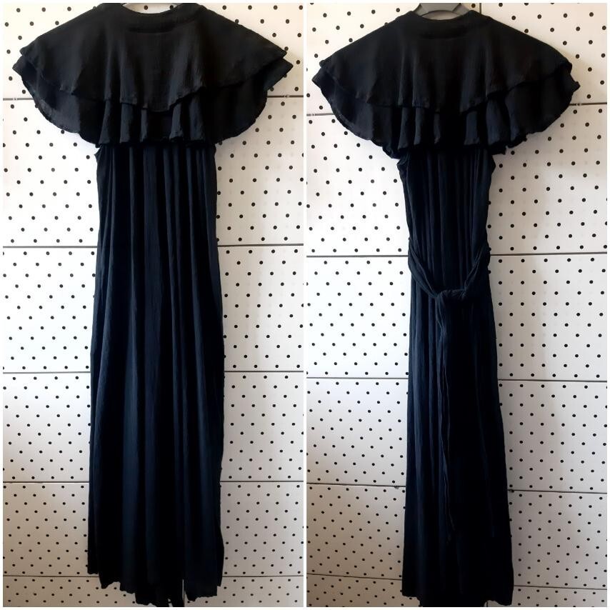Vintage RADLEY London Black Maxi Sexy Cotton Dress Wing Sleeves Size 12-36″/91cm