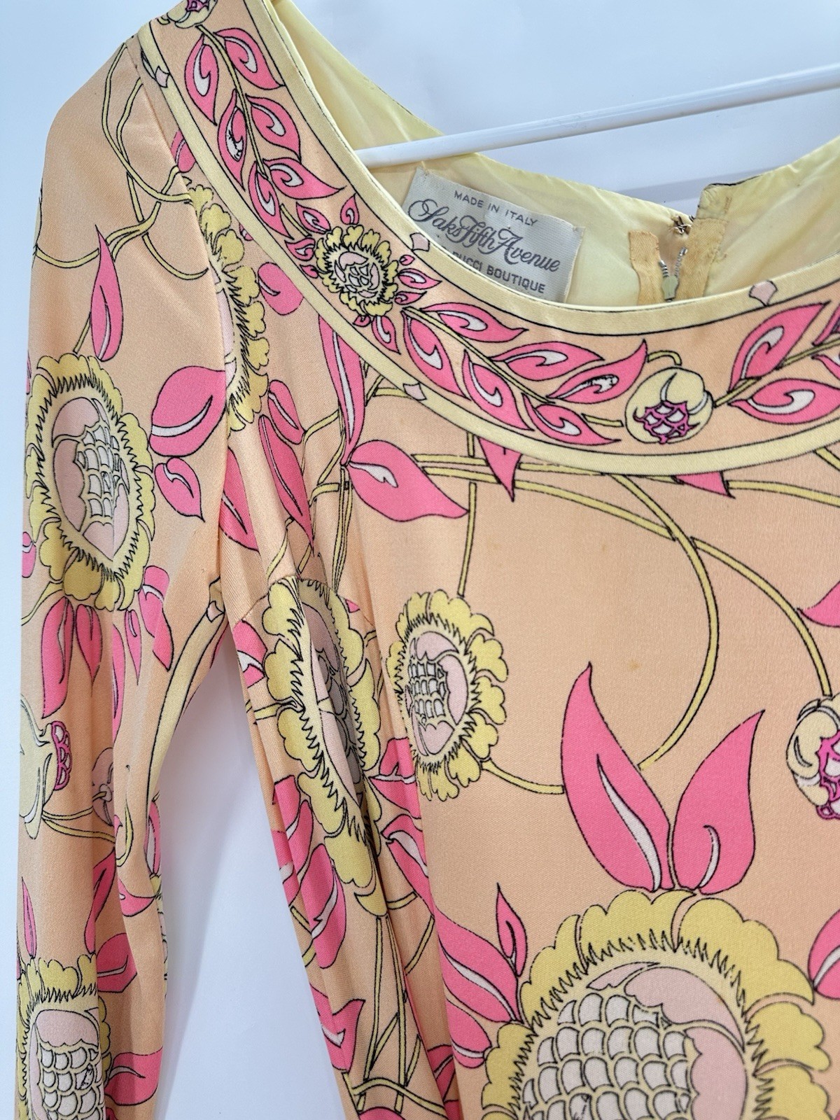 Vtg Emilio Pucci Saks Fifth Avenue Silk Jersey Floral Midi Dress 70s Sz 10 READ*
