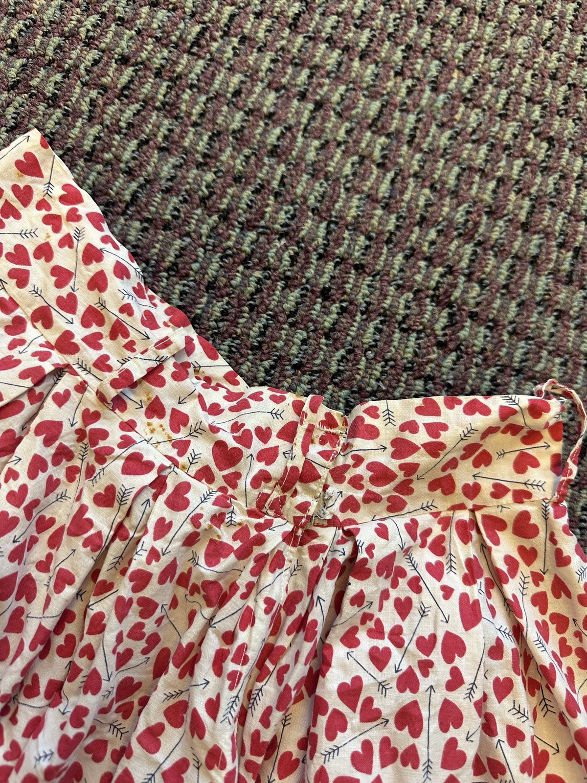 Vintage 40s 50s Novelty Print Circle Skirt Hearts Valentine’s Day Red White XXS