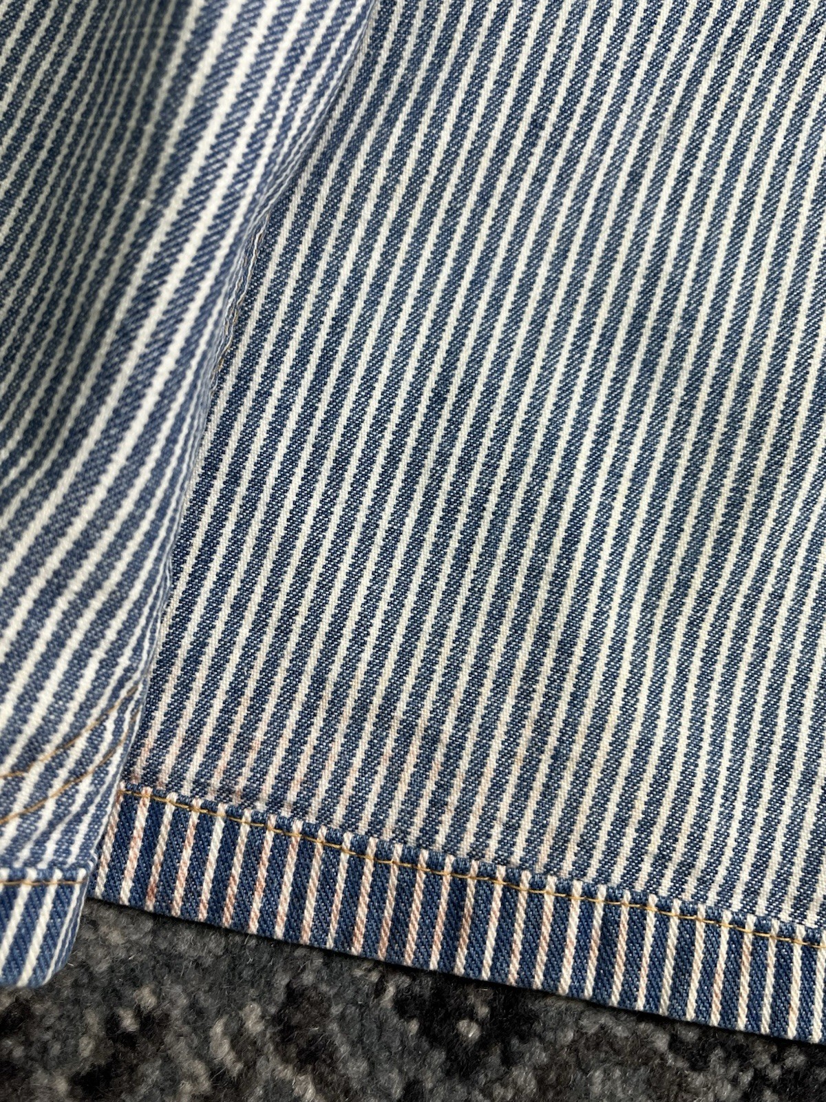 Vintage 1980s Women Hickory Stripe Denim Chore Jacket Made In USA Size Small