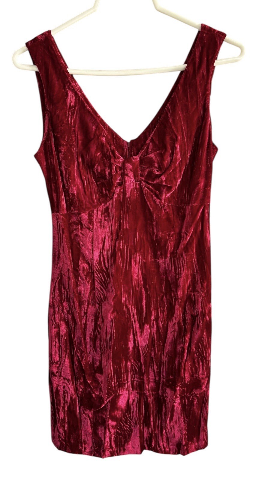 Vintage 90s Crushed Velvet Party Mini Dress Burgundy Red Contempo Casuals Size 7