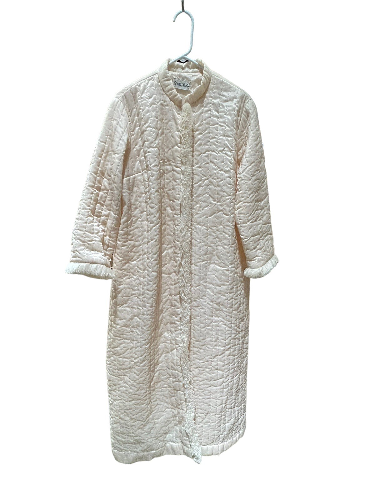 Vintage Stella Fagin Robe Peach Organza Fluffy Nylon Snap Size Large Very Nice