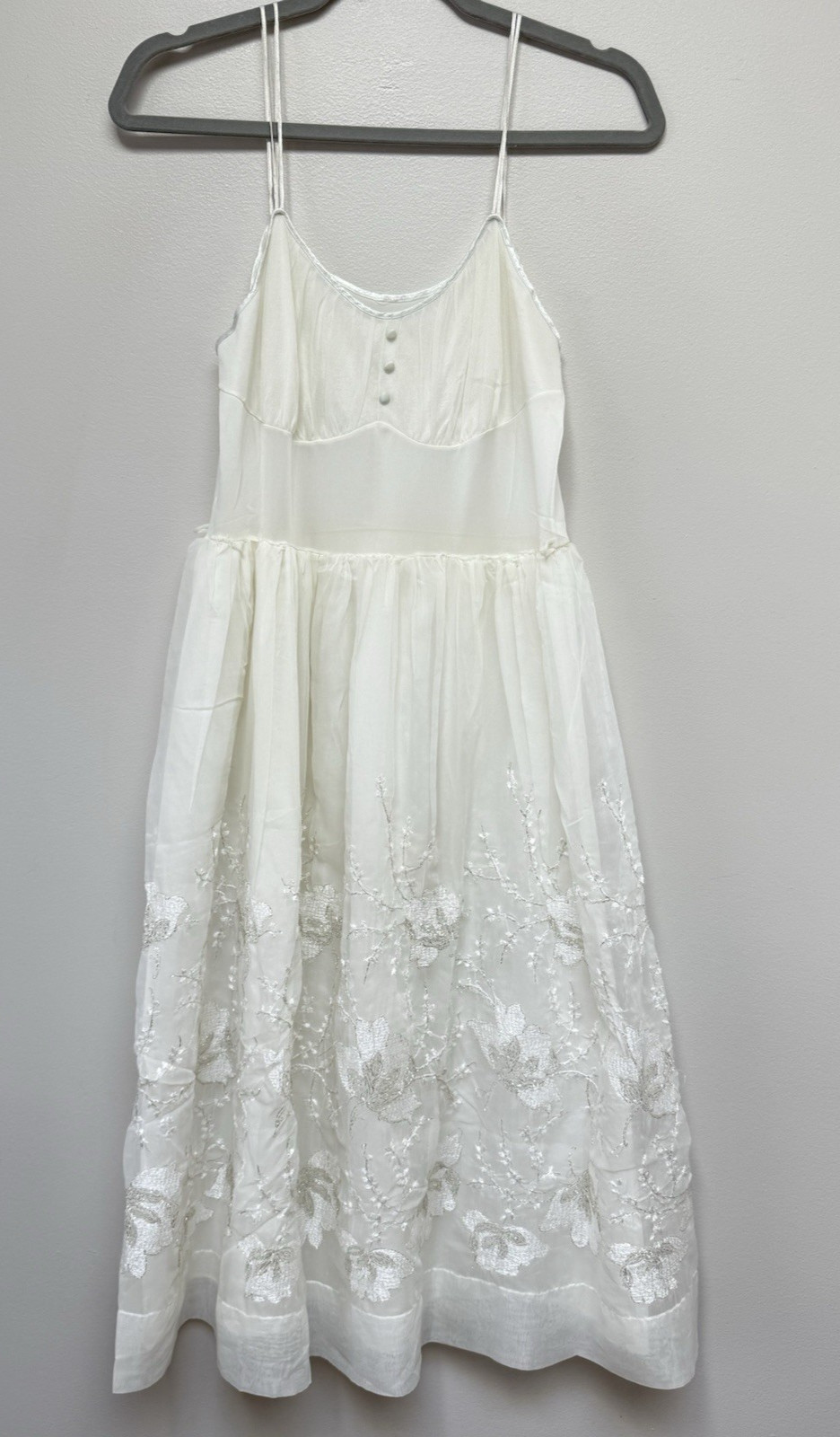 Vintage LAROS Womens 👗 Peignoir Spaghetti Strap Fit Flare Embroider Sz34 READ