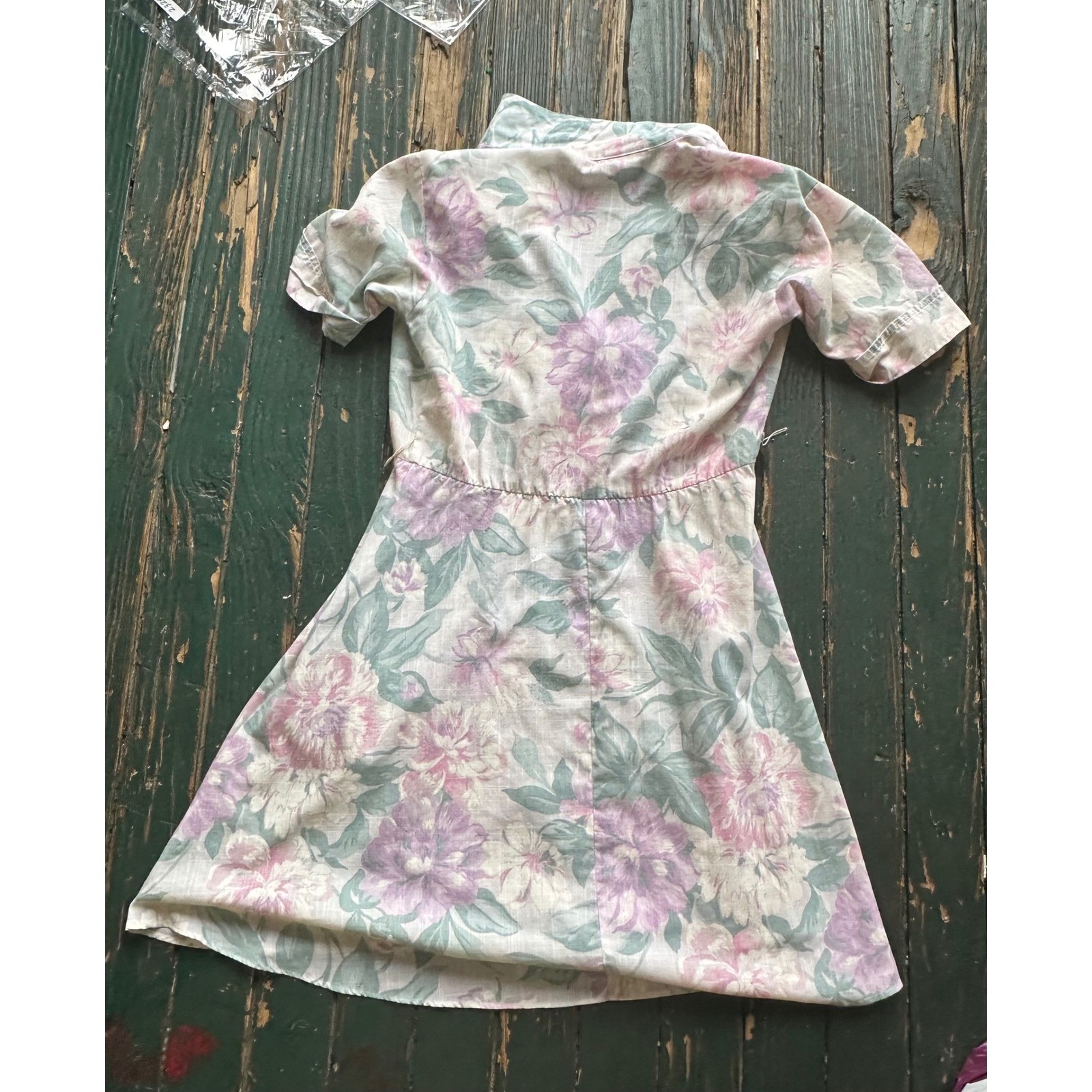 Stuart Alan Petites Vintage Floral Wrap Dress Pastel Purple Green Made in USA