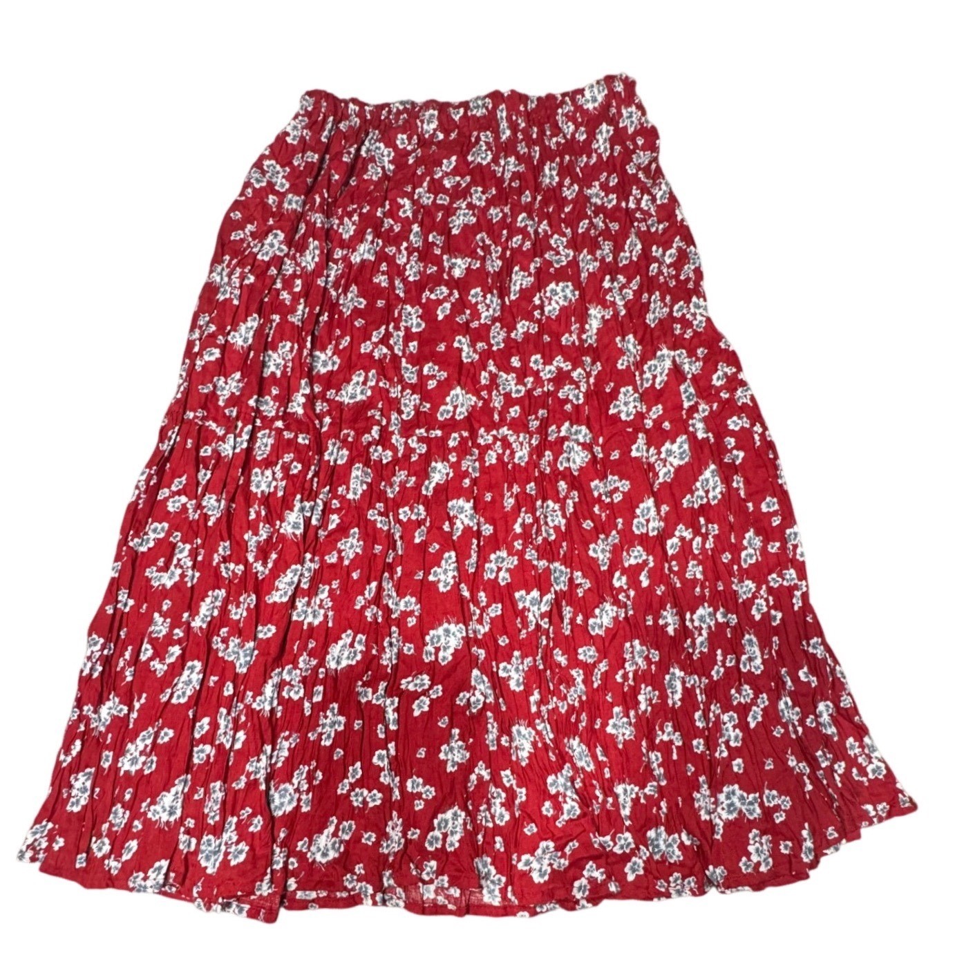 Cactus Flower Skirt Womens OS Red Floral Rayon Broomstick Boho Midi Made in USA