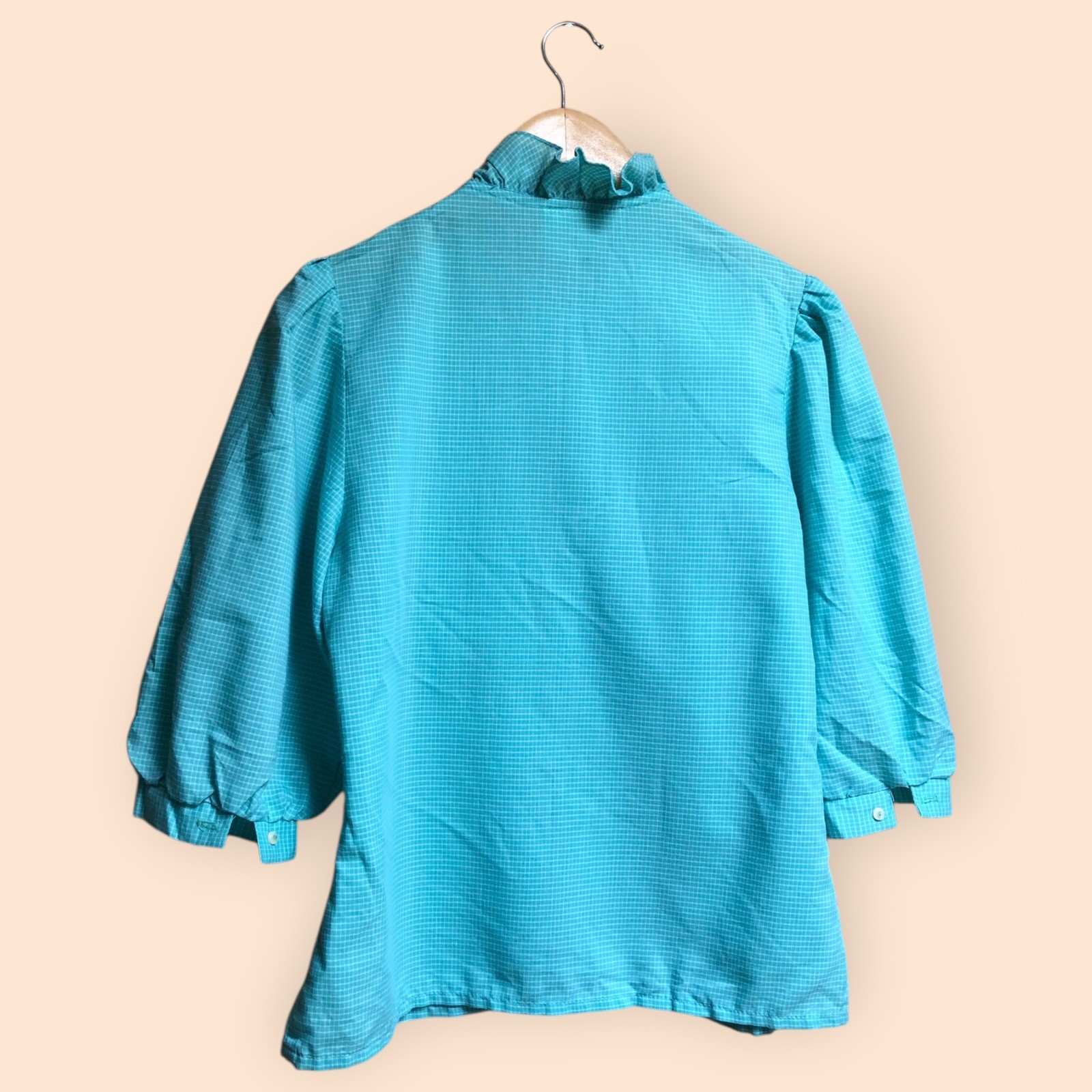 Vintage 60s/70s Byer California Retro Teal Ruffled Button Front Blouse Women’s L