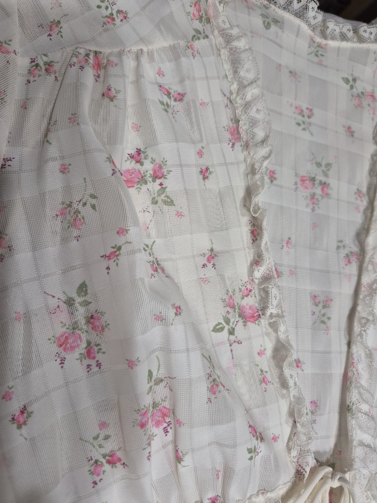 Vintage Ivory With Pink Floral Full Length Nightgown Robe Dutchess Jr 11 Girly