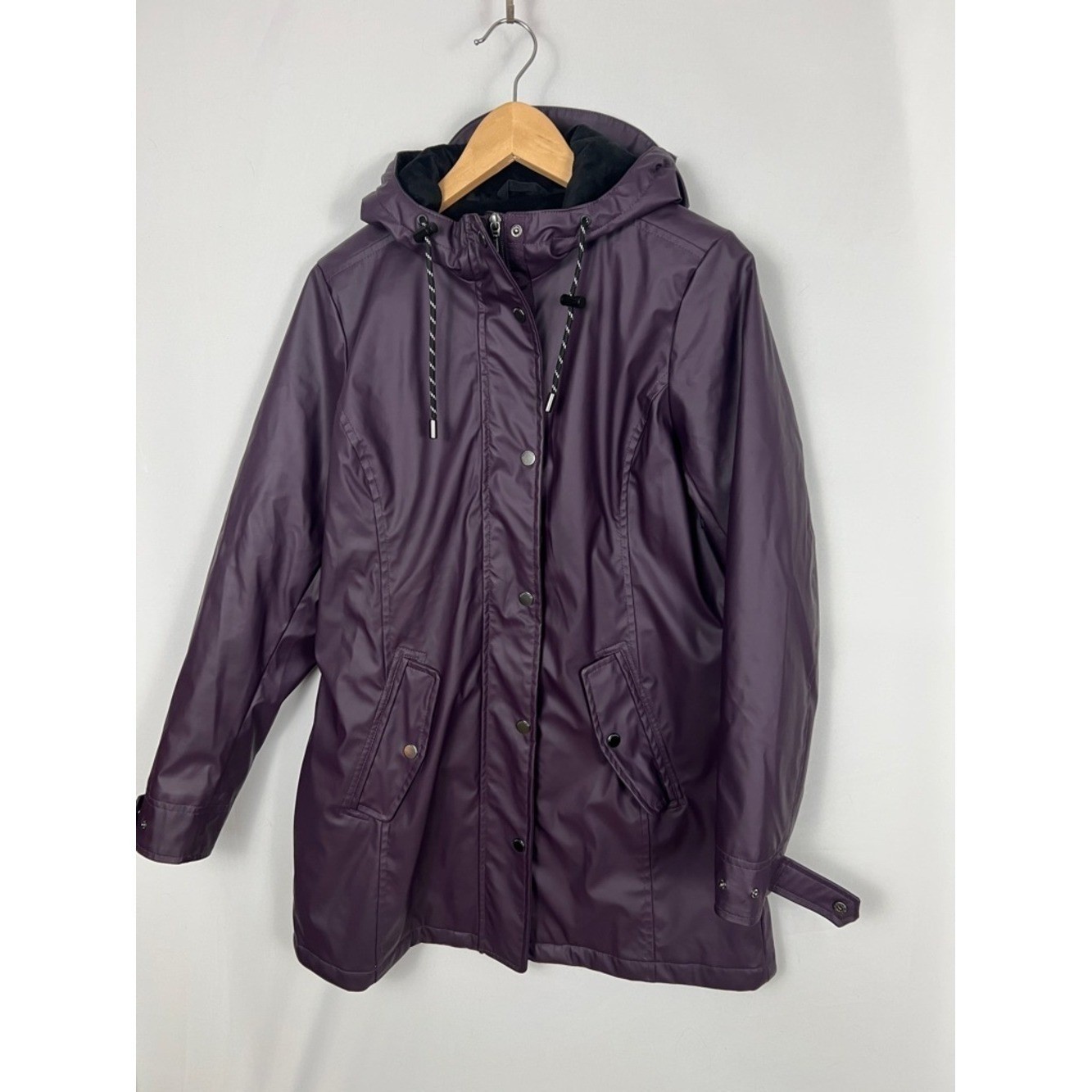 Weatherproof Women’s Hooded Rain Slicker Jacket Plum Size Small