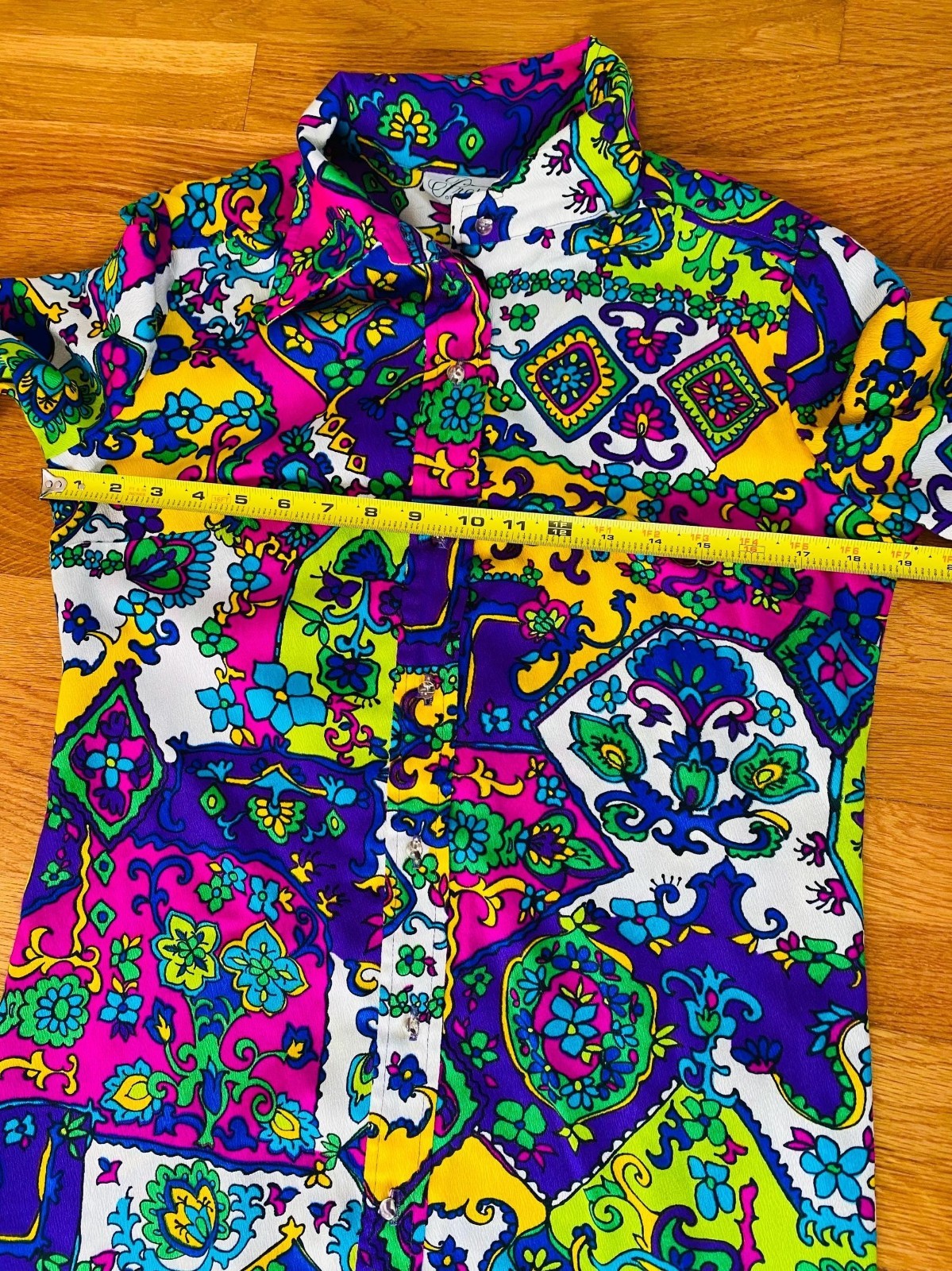 Vintage 1960s Prestige of Boston Colorful Maxi Dress, Size S/M, Button Front