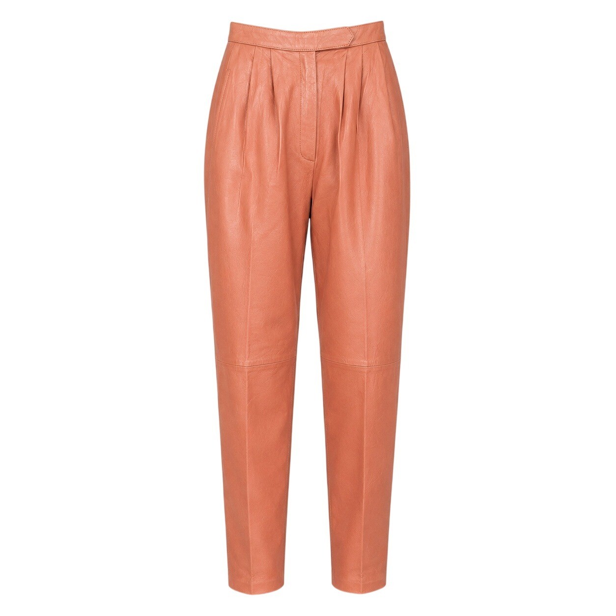 Vintage 1970s Lamb Nappa Leather Pants Womens 24×30 Peach Pleated High Waist