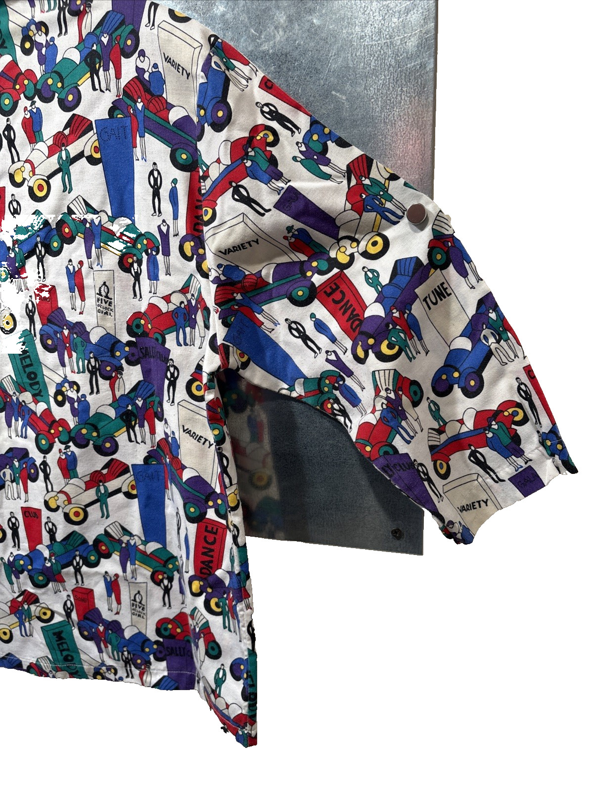 Vintage Cheryl Tiegs Sears Button Up Shirt Women 8 Stylized Print 1/2 Sleeve