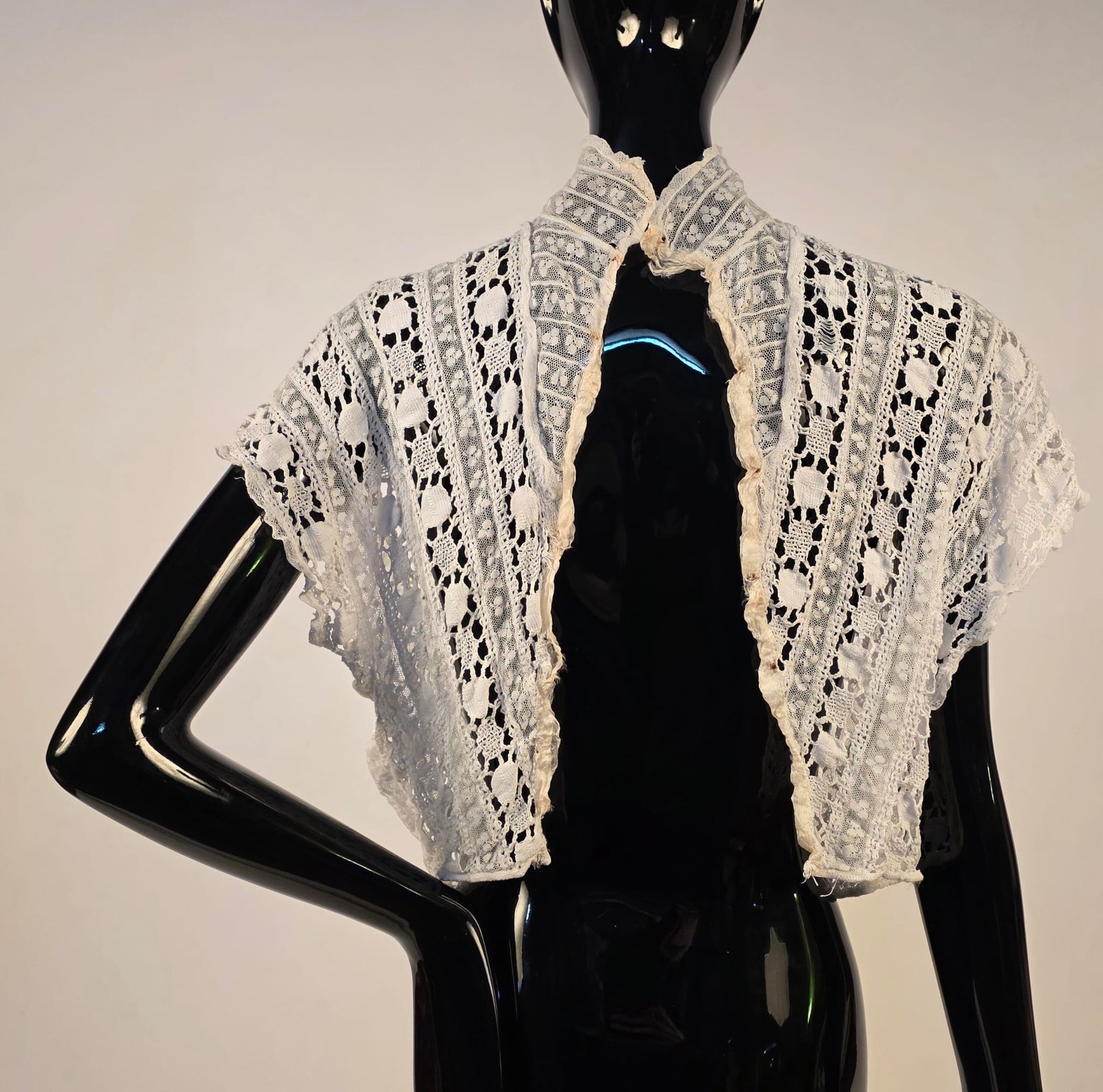 EARLY EDWARDIAN MIXED LACE INSERT BLOUSE W HIGH COLLAR