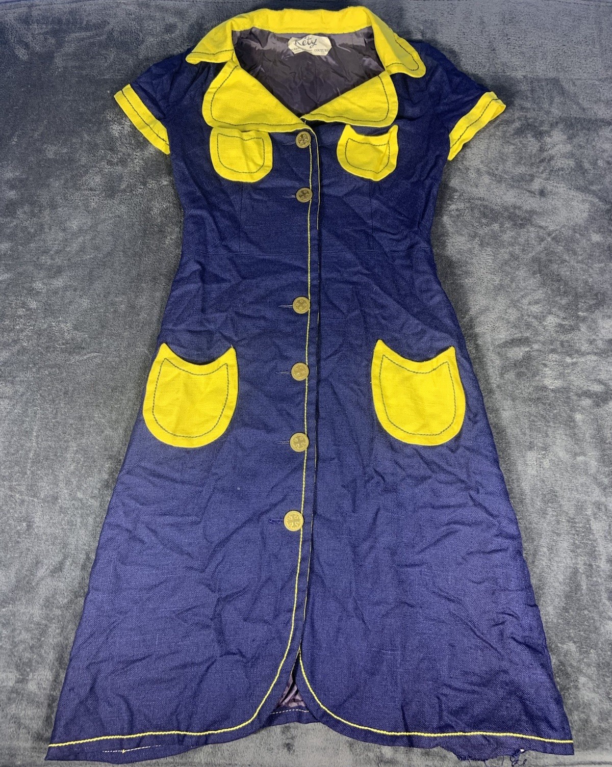 1960s Réty couture Honoré Paris vintage Navy Blue Sailor Dress Rare Size Medium