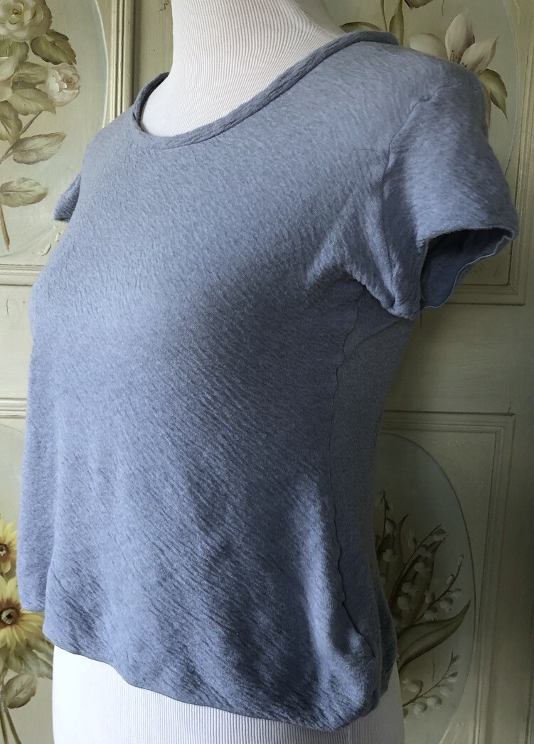 ARMANI COLLEZIONI ITALY CAP SLEEVE WOOL COTTON TOP STRETCH KNIT PALE BLUE 10 EUC