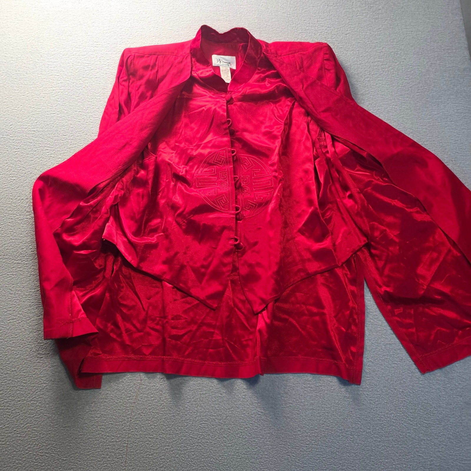 2 Piece Satin Jacket Top Set Womens XL Red Embroidered Formal D.J. Summers