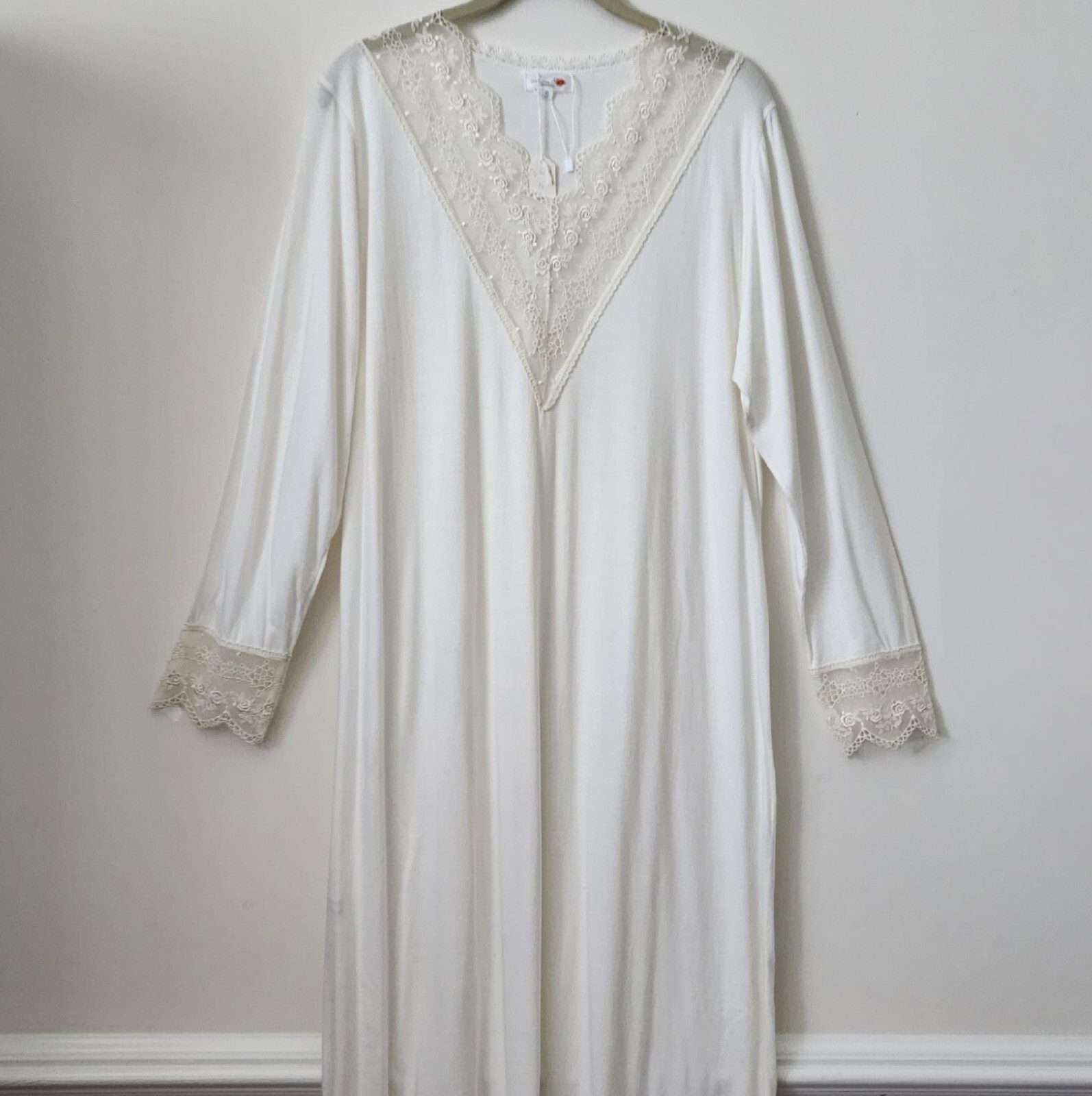 Vintage Maria Scotto Made in ITALY, Laced Long Sleeves Cotton/Modal Nightgown S