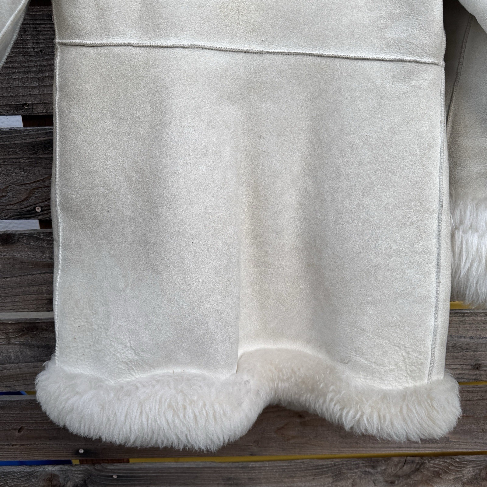 Vintage SuedeLamb by Lawrence Shearling Coat Lamb Fur Trim Cream Suede Jacket S