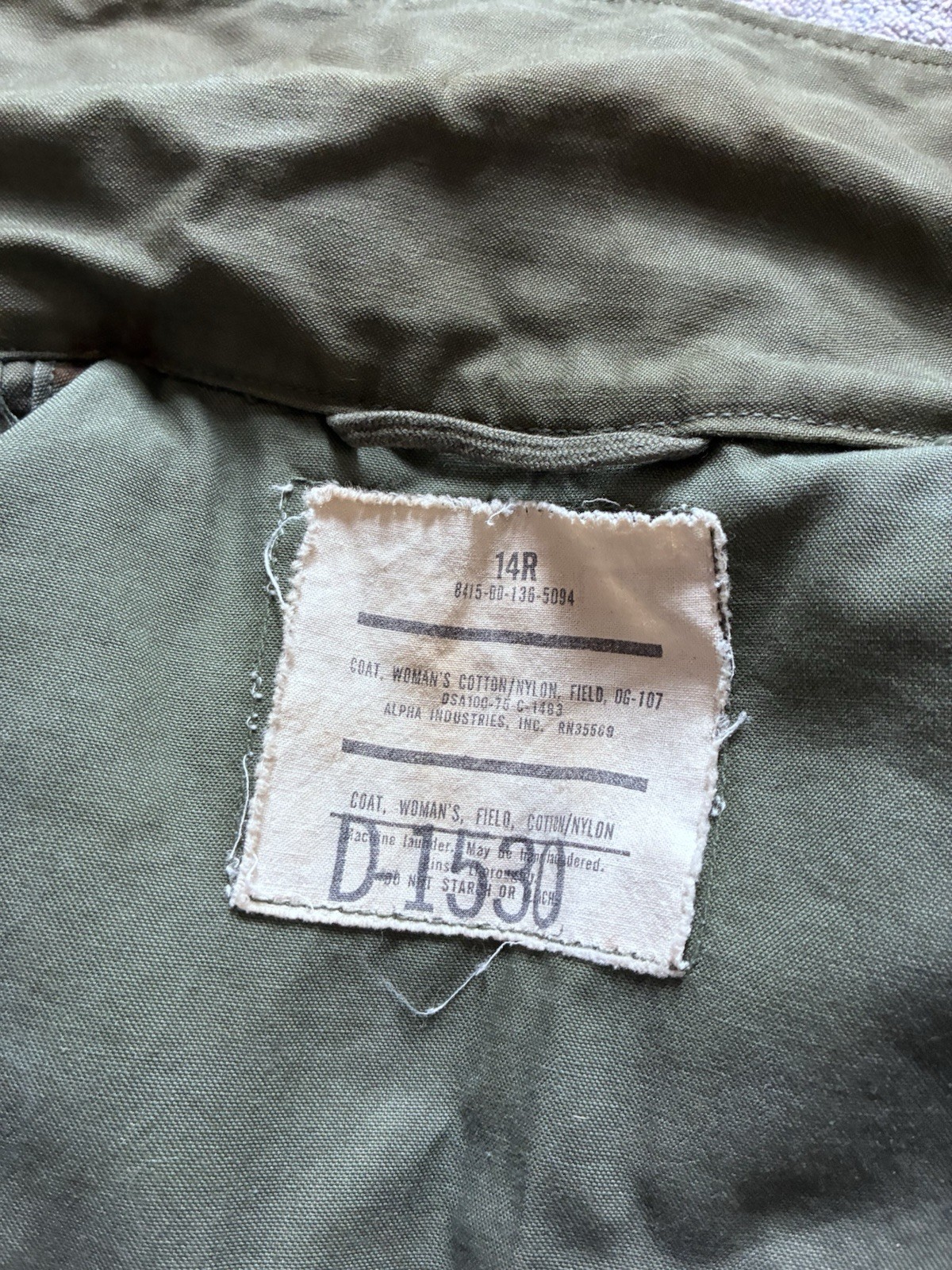Alpha Industries Vintage 70s Womens Military Field Jacket Olive Green 14R OG-107