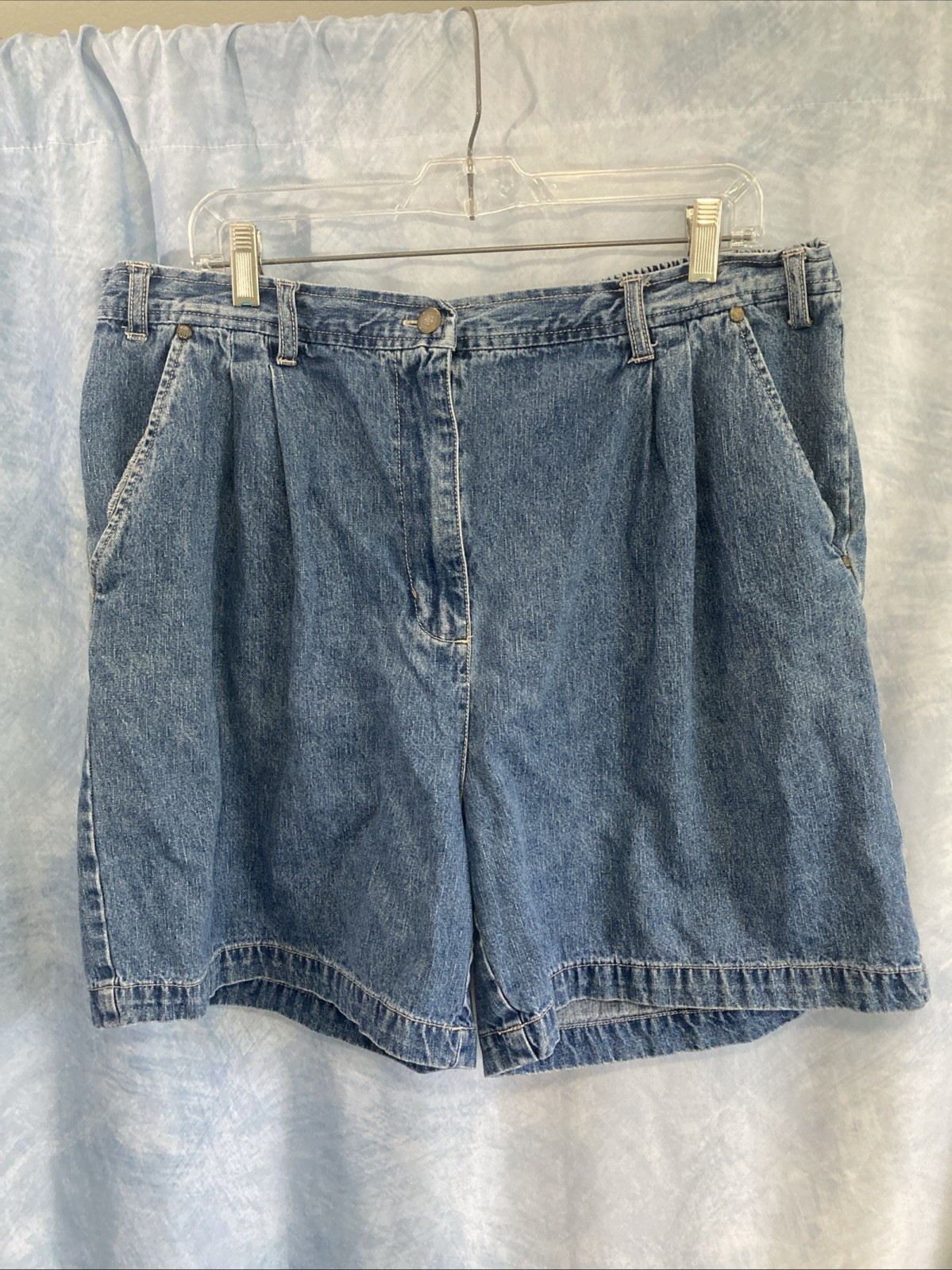 Vtg 90s Bill Blass 18W Mom Shorts High Rise Pleated Blue Denim Plus Size Cotton
