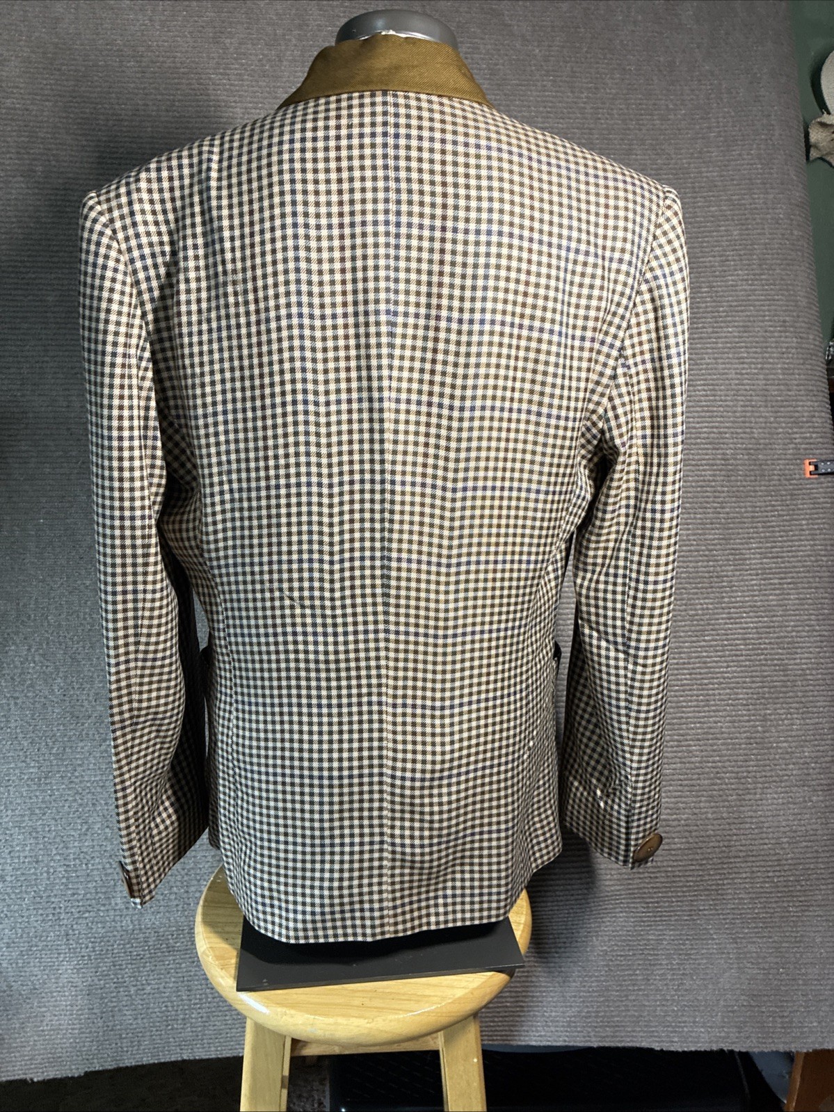 Vintage Harve Benard Double Breasted Blazer in Houndstooth Checked Brown And Blu