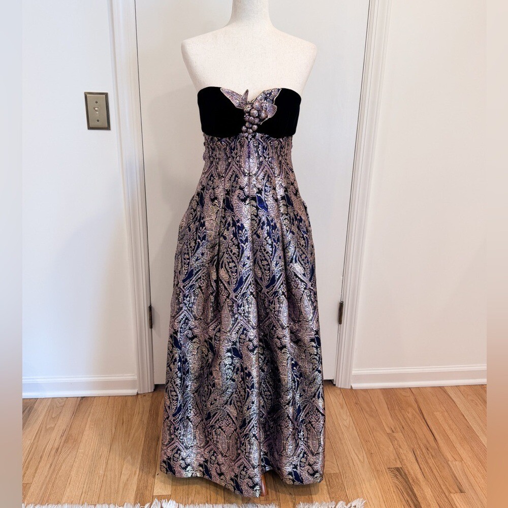 1980s Rare Eugene Alexander Velvet Metallic Gown Dress