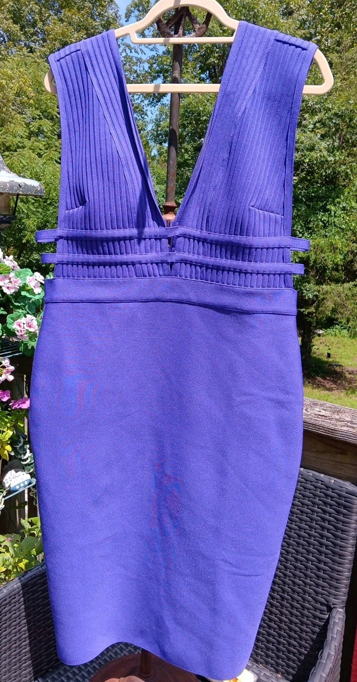 Y2k Bebe XL Body Con Purple Sexy Stretch Plunge Neckline Midi Dress