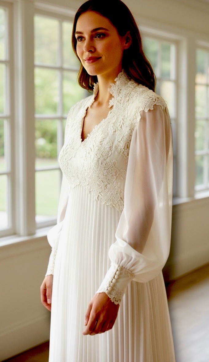 Vintage 1970s Y2K Wedding Gown Restored Handmade One of a kind Size 6 Beautiful