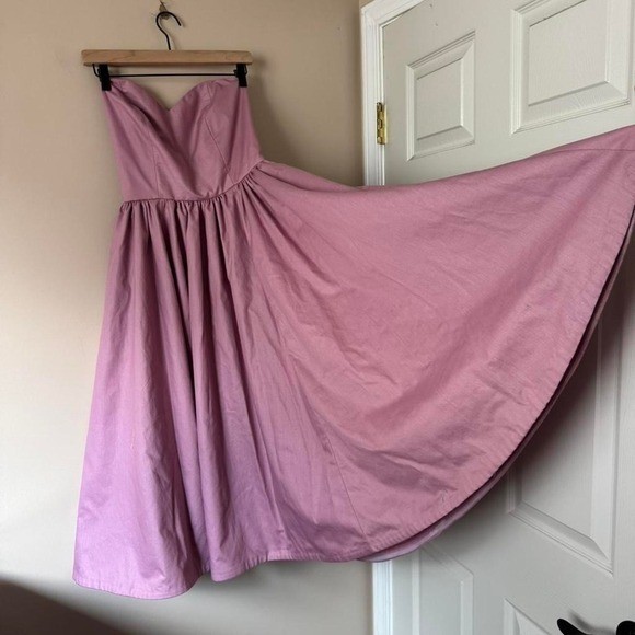 Vintage 70s / 80s Mauve Pink Sweetheart Strapless Bow Dress Cotton 34D estimate