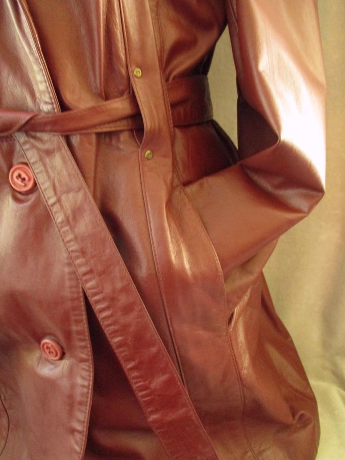 VTG Etienne Aigner Leather Trench Coat Women’s 10 Lined Burgundy Belted Mid