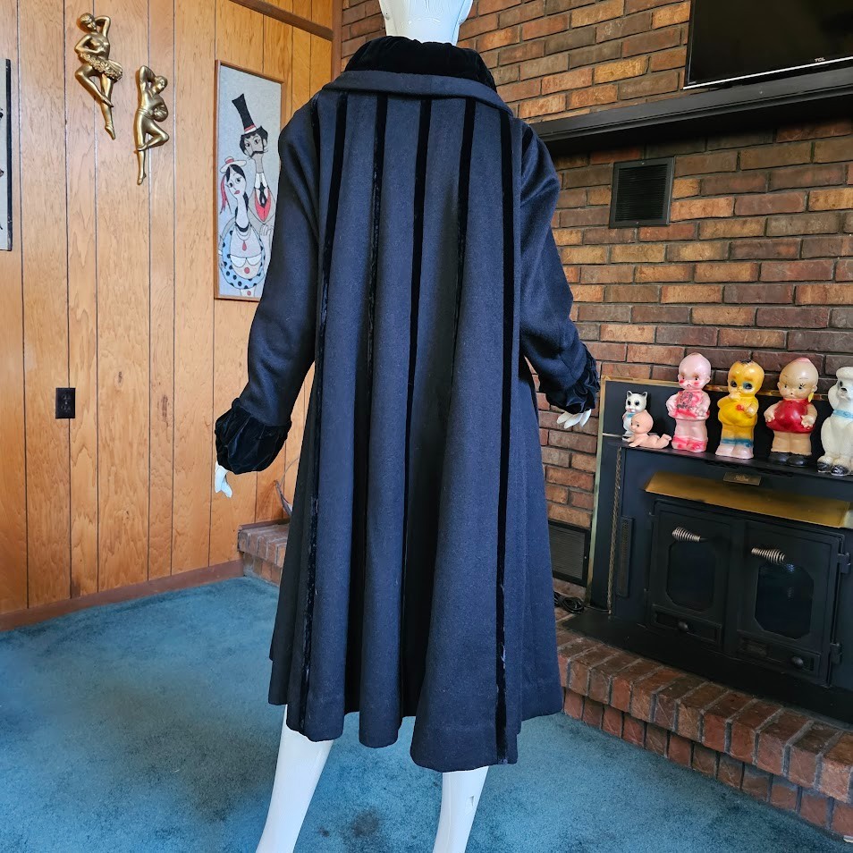 Vtg 50s Lilli Ann Velvet Shawl Collar Swing Princess Opera Formal Wool Coat L/XL
