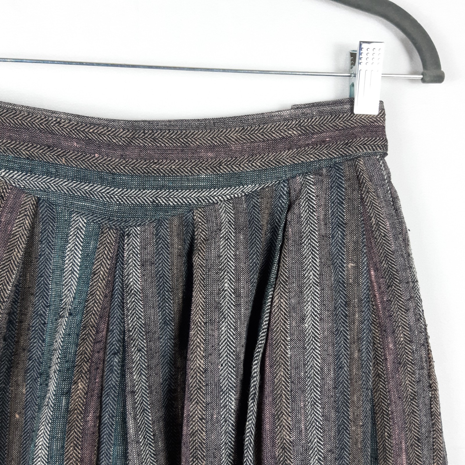 Vintage Feelin’ Jazzie Pleated Stripe Midi Skirt Boho 70s 80s Gray Pockets Sz 10