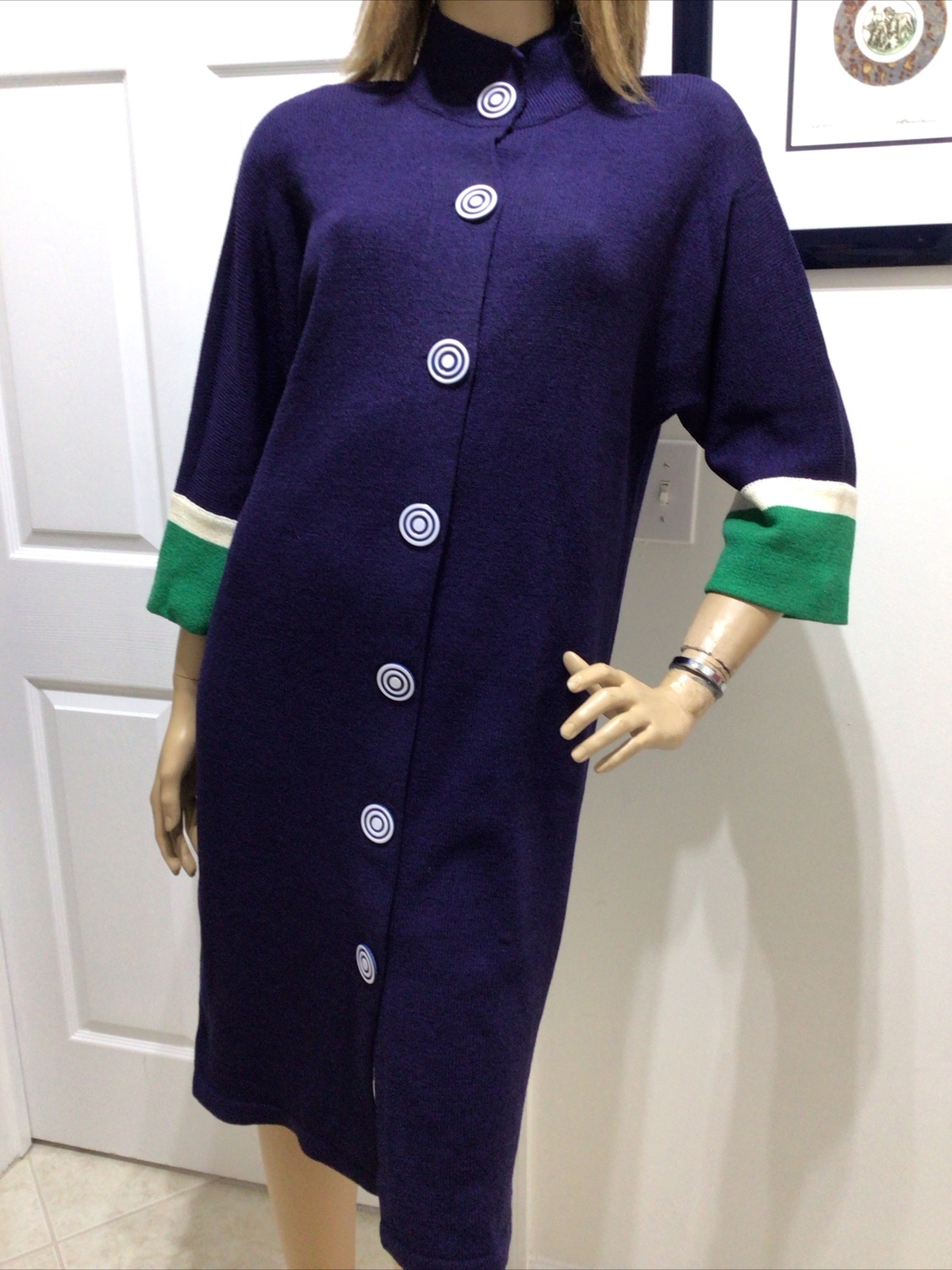 THE MICHAEL COLLECTION SANTANA KNOT DRESS SIZE MEDIUM VINTAGE NAVY GREEN