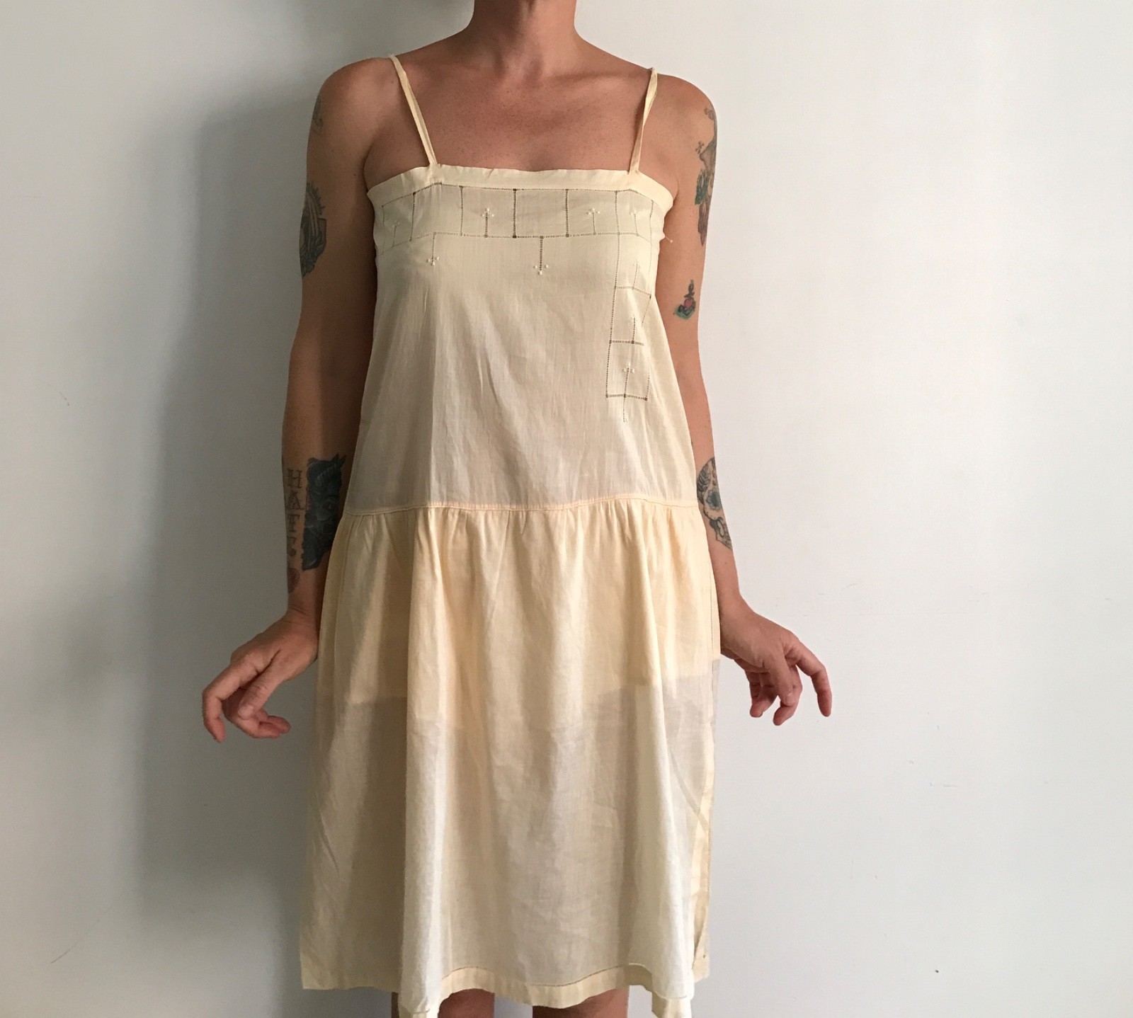 Vintage Antique 1920s Lingerie Brief Dress Petticoat Early Era 900 Cotton M