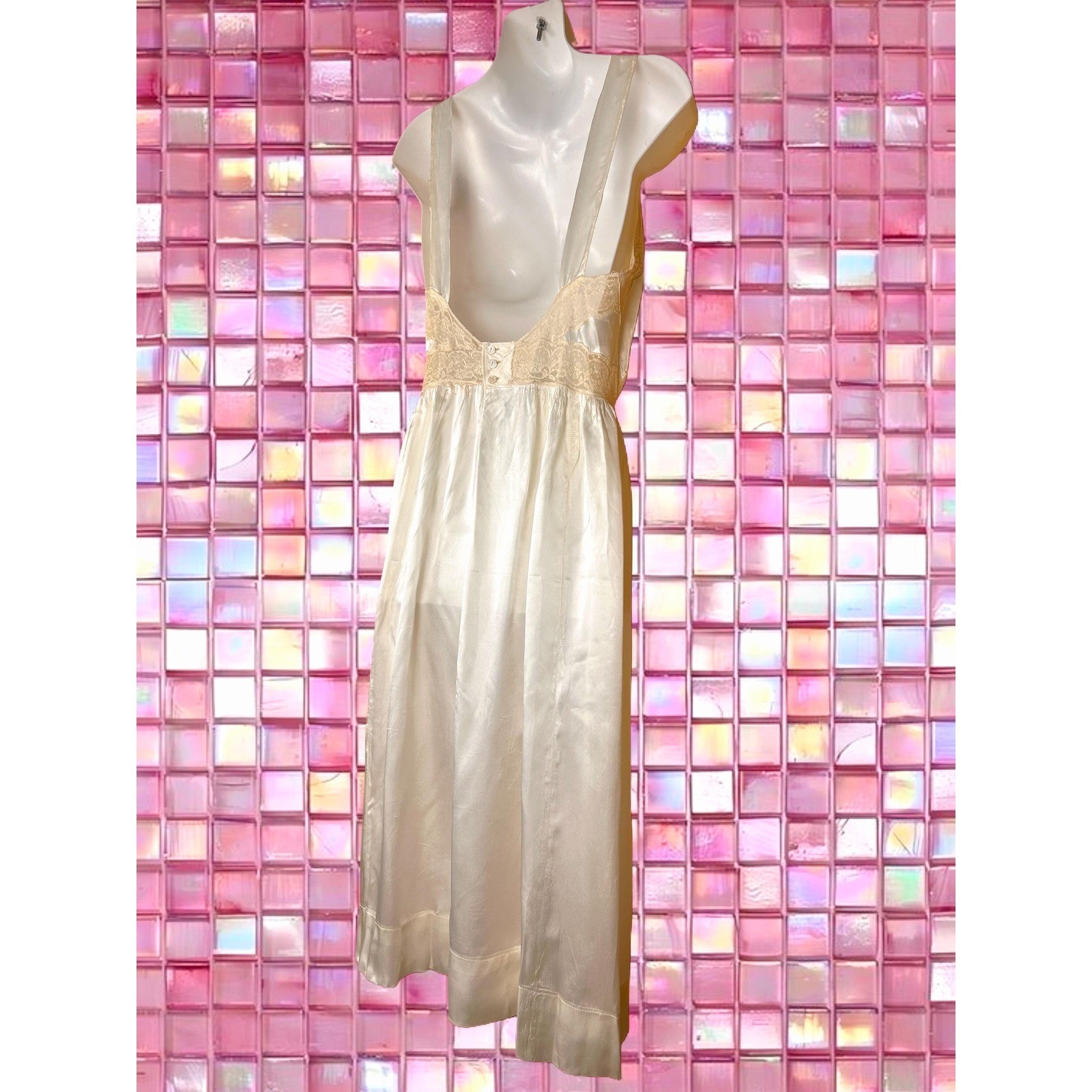 Vintage 1940s Textron Rayon Slip Dress | Cream Satin & Lace Lingerie