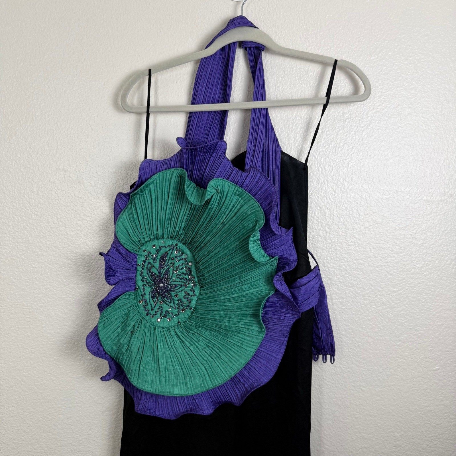 B.B. Collections Barbara Barbara Dress Rare 10 Black Purple Teal Vintage 80s