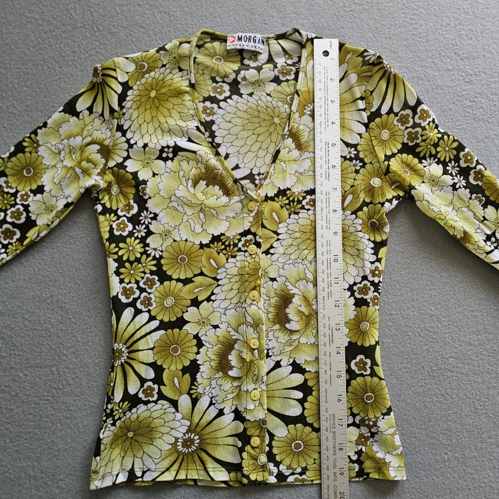 True Vintage 70s Mesh Top S Women Floral Button Front Retro Hippie Indie Grandma